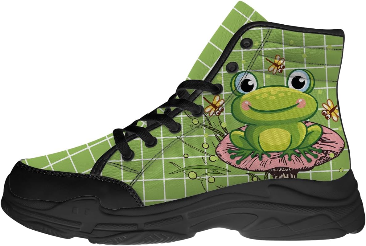 

Мужские и женские высокие кеды Frog, кроссовки на шнуровке с платформой из ткани, подарки для него и для нее Generic, зеленый/розовый