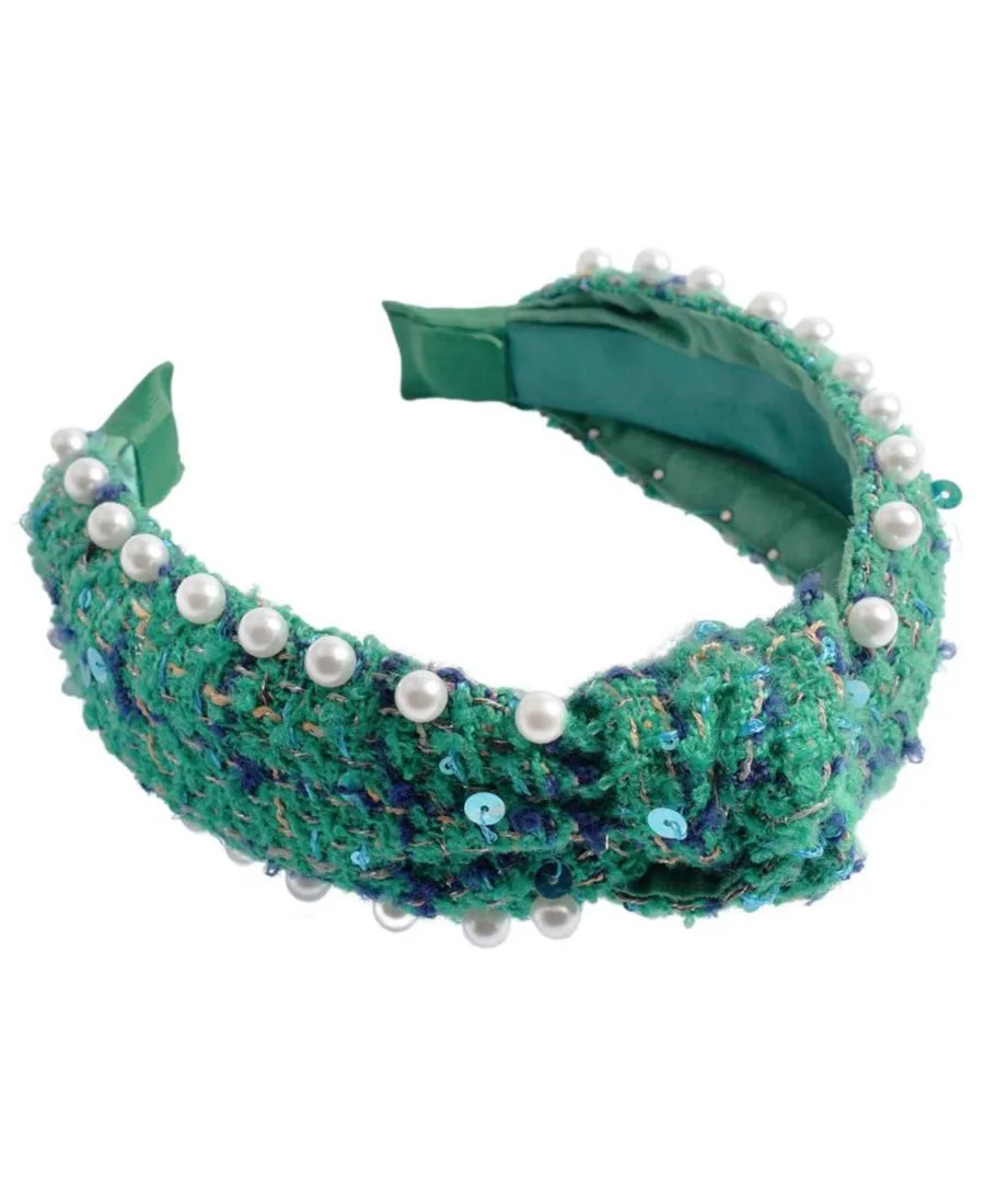 Headbands of Hope Женская повязка на голову It Girl с жемчугом - бирюзовая