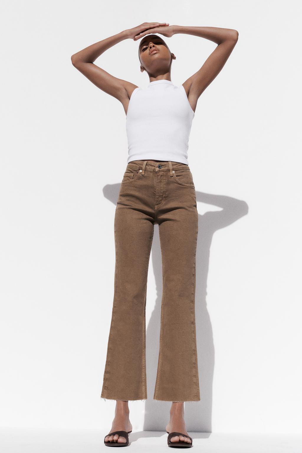 

Укороченные расклешенные джинсы trf с высокой талией ZARA, цвет Brown/Taupe