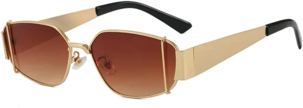 

Роскошные прямоугольные женские солнцезащитные очки с металлической оправой в стиле панк, мужские очки с защитой от УФ-излучения UV400 HHZZYVY, Golden Double Brown