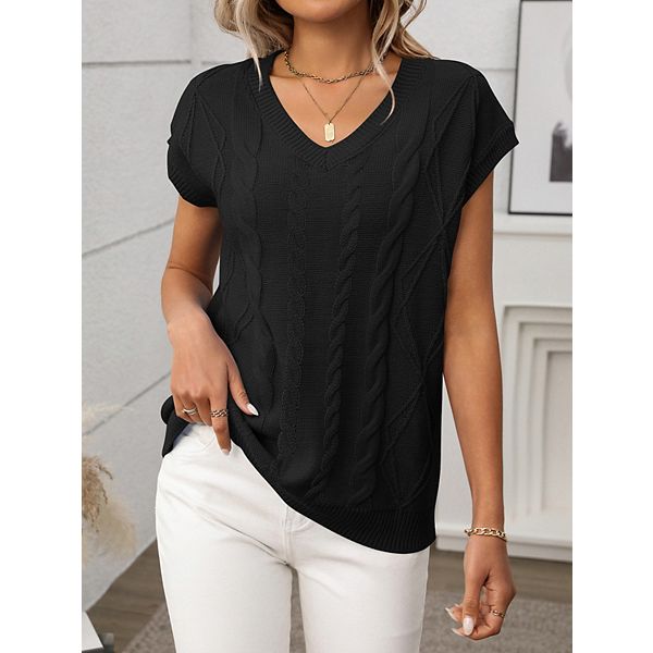 

Женский вязаный жилет с v-образным вырезом без рукавов Clearflower, Black