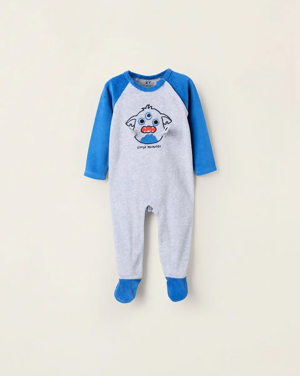 

Бархатная пижама для мальчика с вышивкой чудовища Zippy, синий/серый