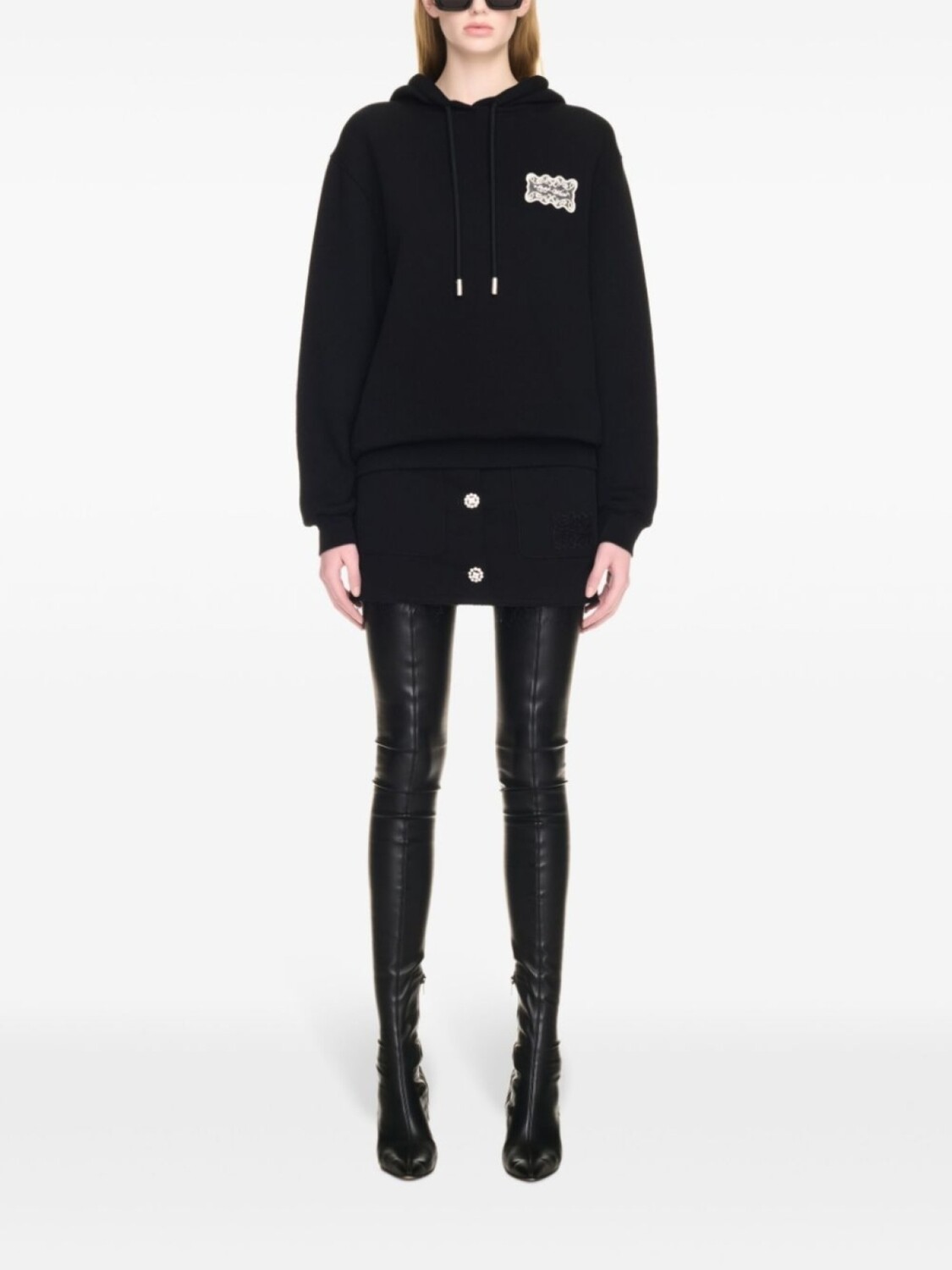 Off-White толстовка с капюшоном из хлопка с кружевной аппликацией логотипа, черный — фото 2