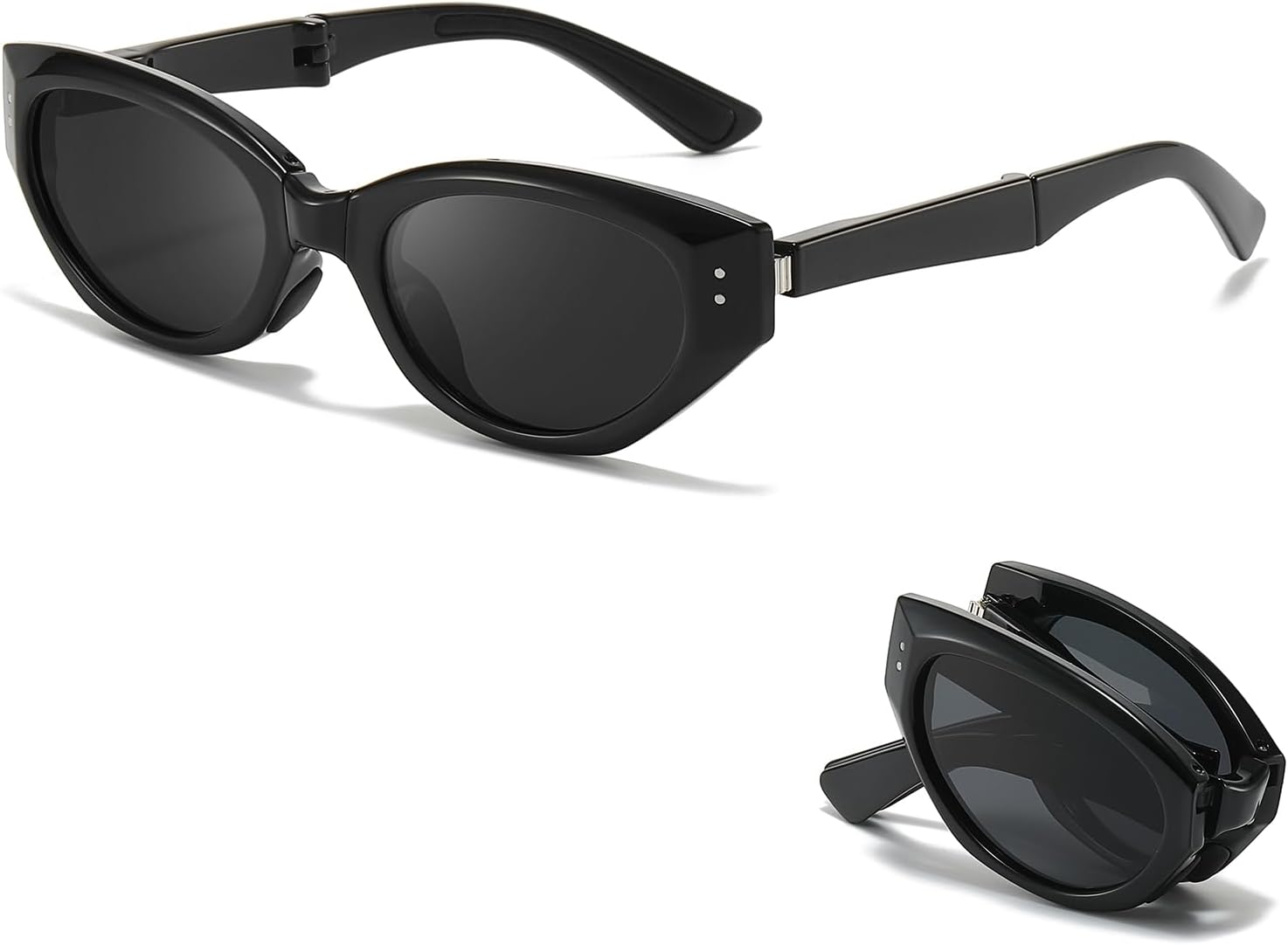 

Складные солнцезащитные очки IGnaef «кошачий глаз» для женщин и мужчин, поляризованные, с защитой от УФ-излучения, складные солнцезащитные очки с чехлом IF535, A01 Black