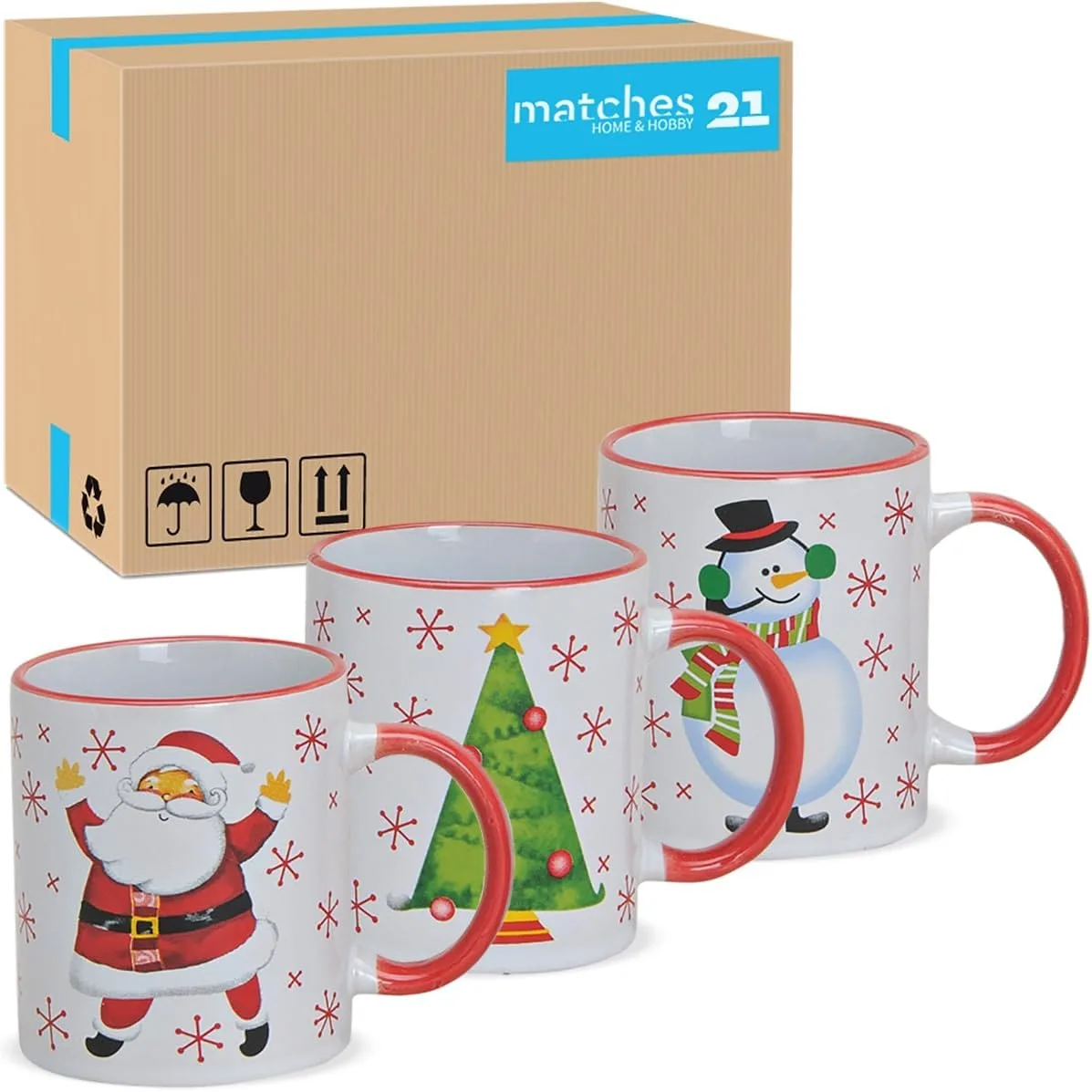 Кружка керамическая Xmas Motifs, 36 шт, белая и красная, для детей, безопасна для посудомоечной машины и микроволновки matches21 HOME & HOBBY