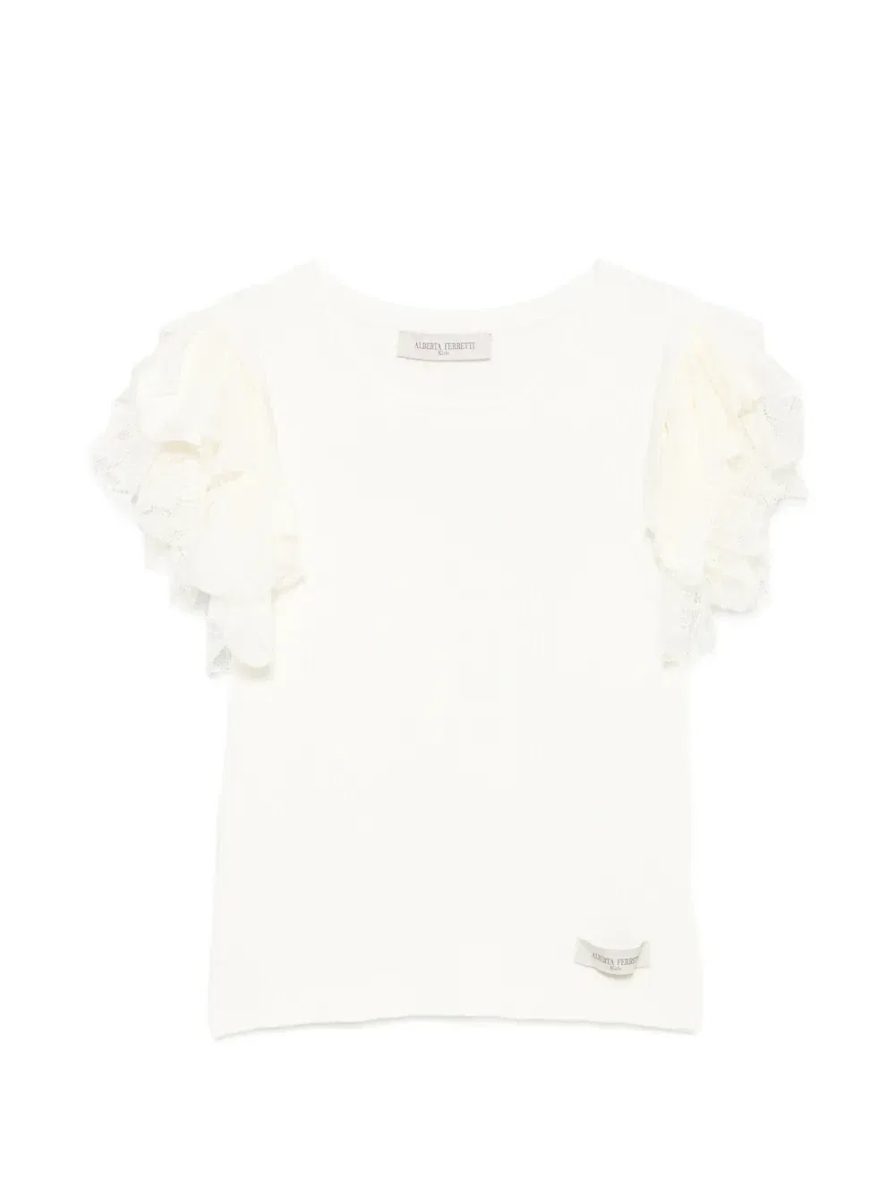 Футболка с кружевной отделкой и оборками Alberta Ferretti Kids, бежевый