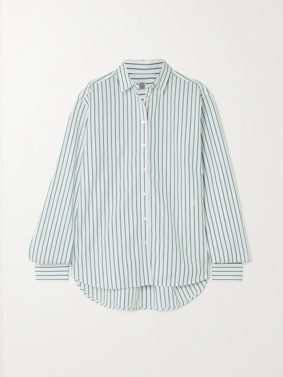 

Рубашка из хлопкового поплина в полоску с подписью Toteme, белый