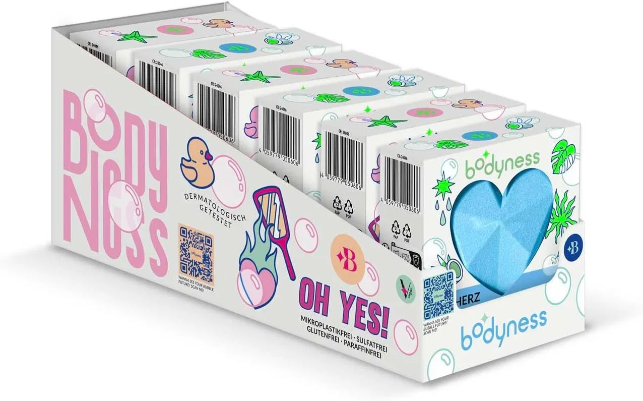 Набор бомбочек для ванны BODYNESS Neon Heart 6 шт. с кокосовым маслом Bodyness