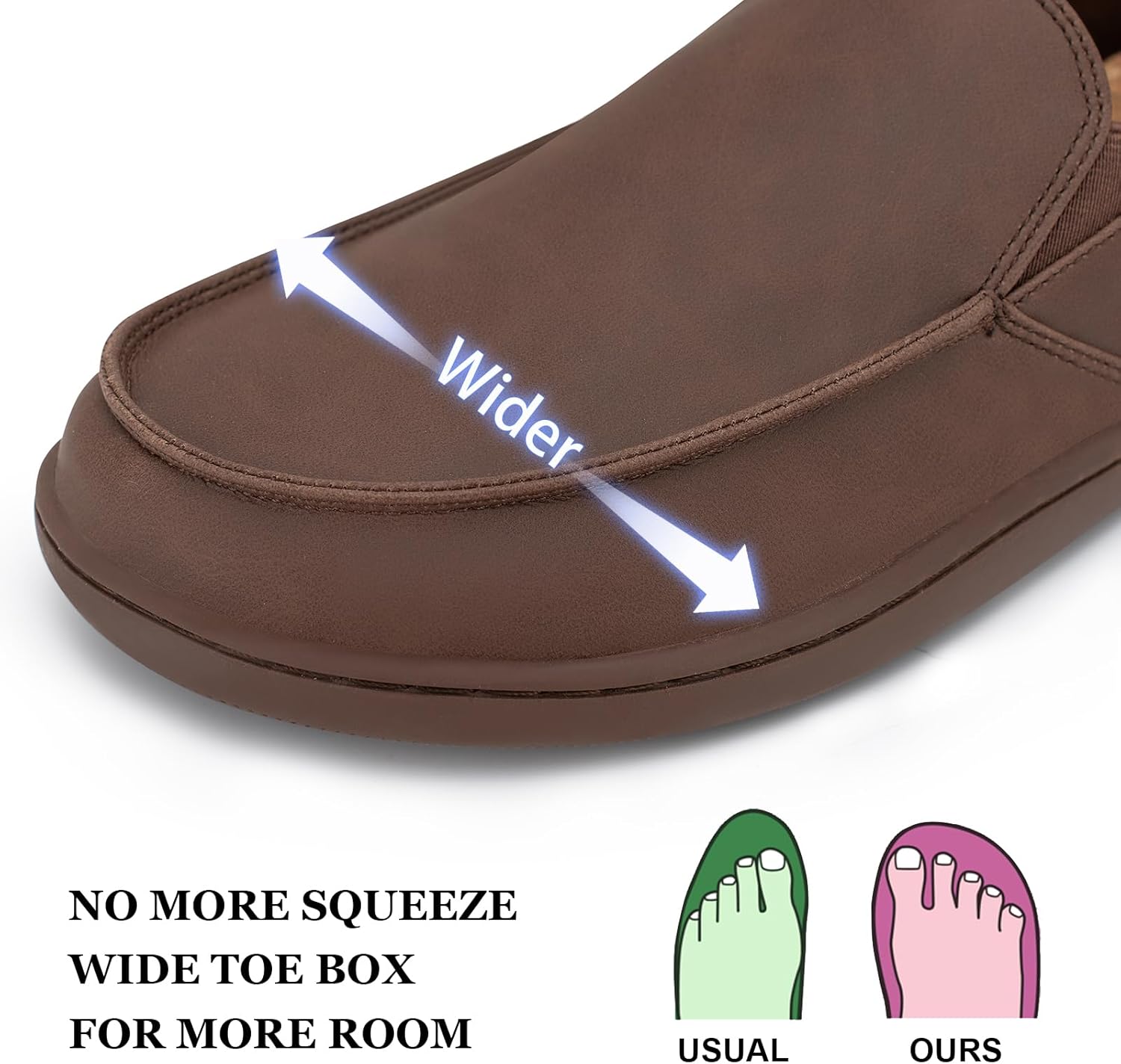 Мужские туфли Pulltop Barefoot с широкой носовой частью - минималистичные туфли-босоножки, кроссовки без каблука, слайпы для ходьбы, противоскользящие, темно-коричневый — фото 3