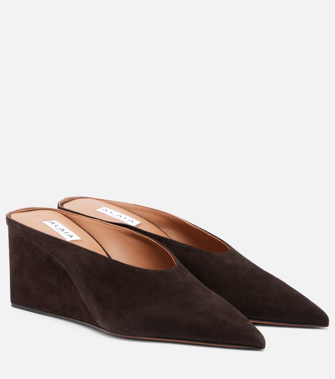 Кюб 75 мюли на клине из замши Alaïa, Brun Fonce