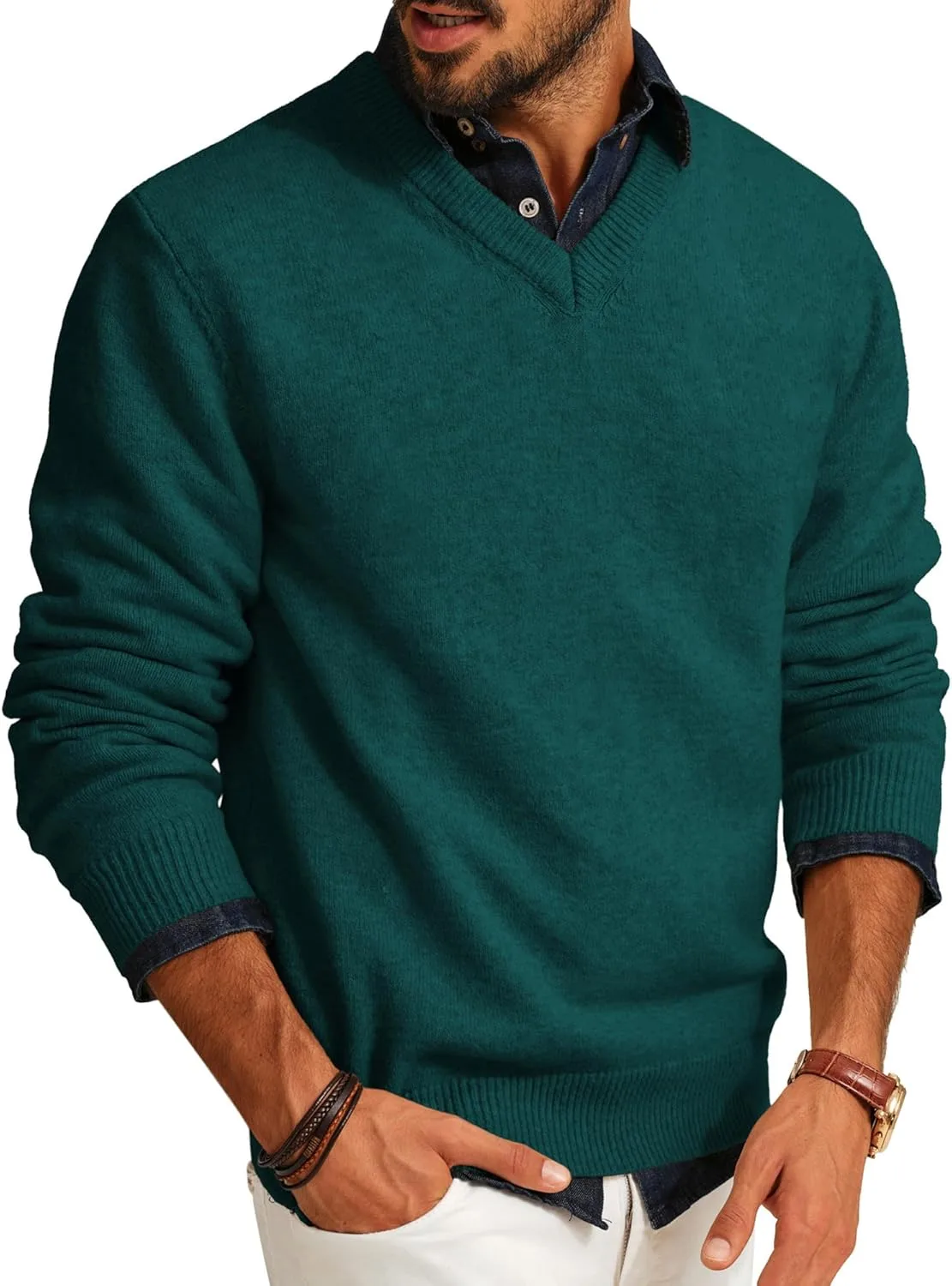 

PJ PAUL JONES мужской вязаный свитер с V-образным вырезом, легкий, из смеси шерсти