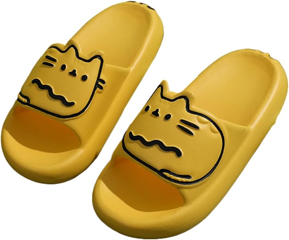 

Уютные тапочки на платформе для женщин и мужчин с очаровательным кошачьим рисунком, мягкие, нескользящие, для спальни, душа, бассейна, 2025 год Emgill, желтый