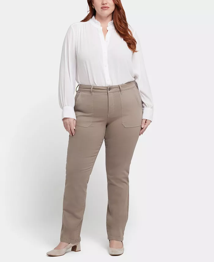 

Джинсы Marilyn Straight Utility Pocket размера Plus NYDJ, коричневый