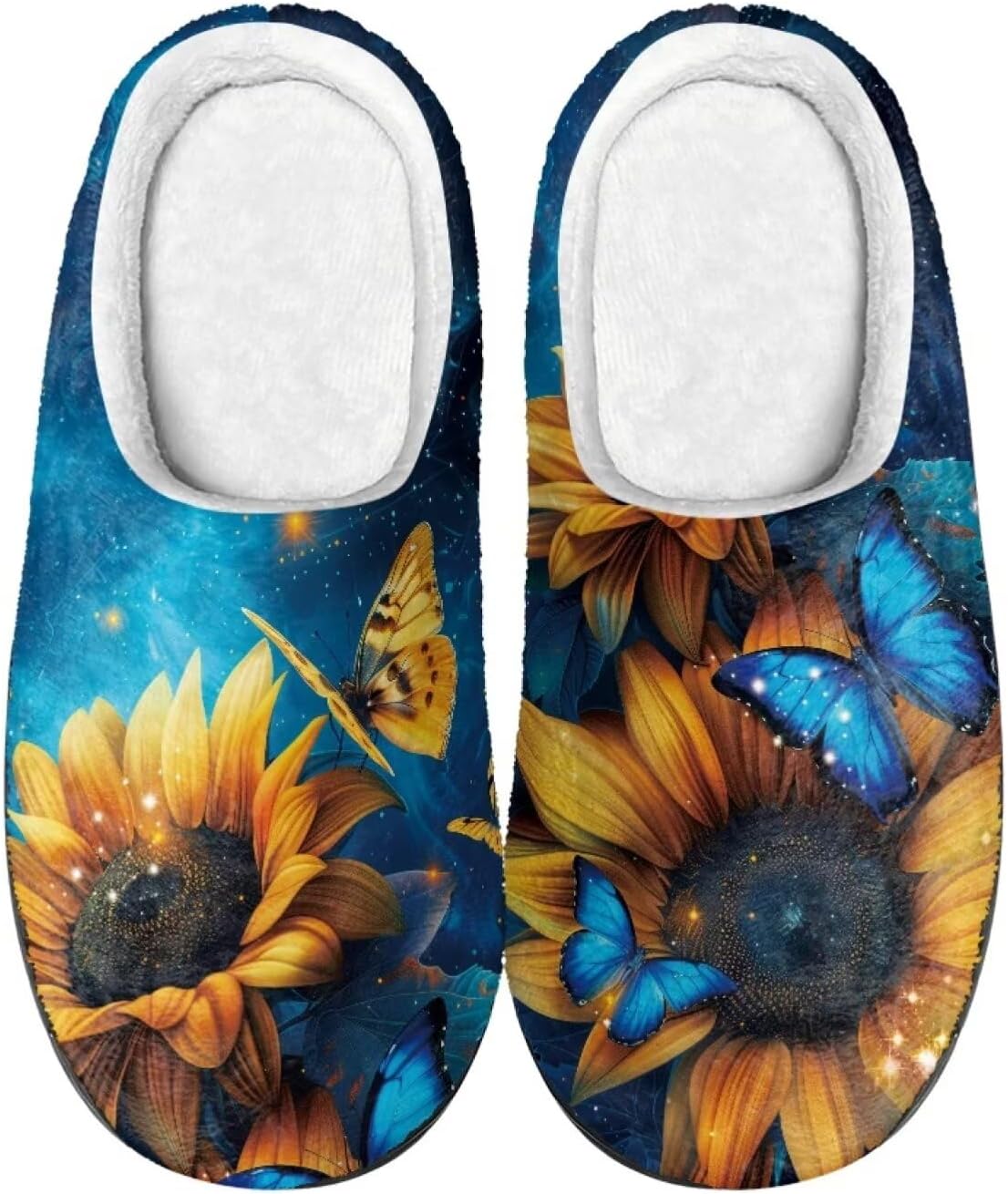 

Унисекс фланелевые тапочки Howilath с принтом бабочек, теплые, дышащие, с противоскользящей подошвой для дома, Sunflower Butterfly