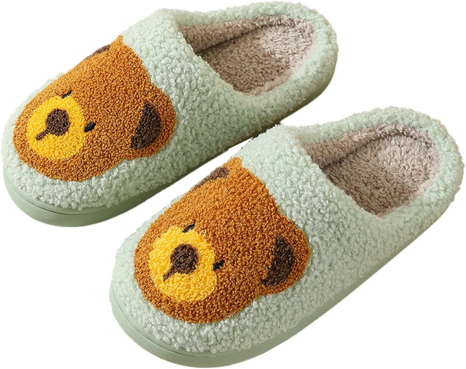 

Тапочки с медведем для женщин и мужчин, пушистые, милые, для дома и спальни, теплые, с флисовой подкладкой, нескользящие, плюшевые, с шерстяной подкладкой и эффектом памяти, зимние для дома Tellrain, зеленый