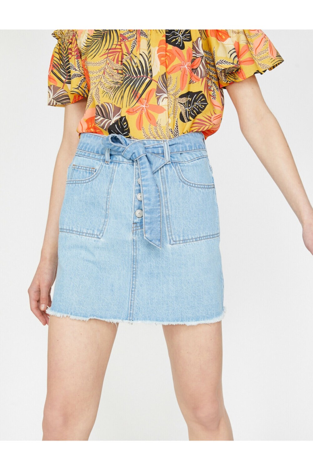 

Женская джинсовая юбка с завязкой на талии Koton, темно-синий