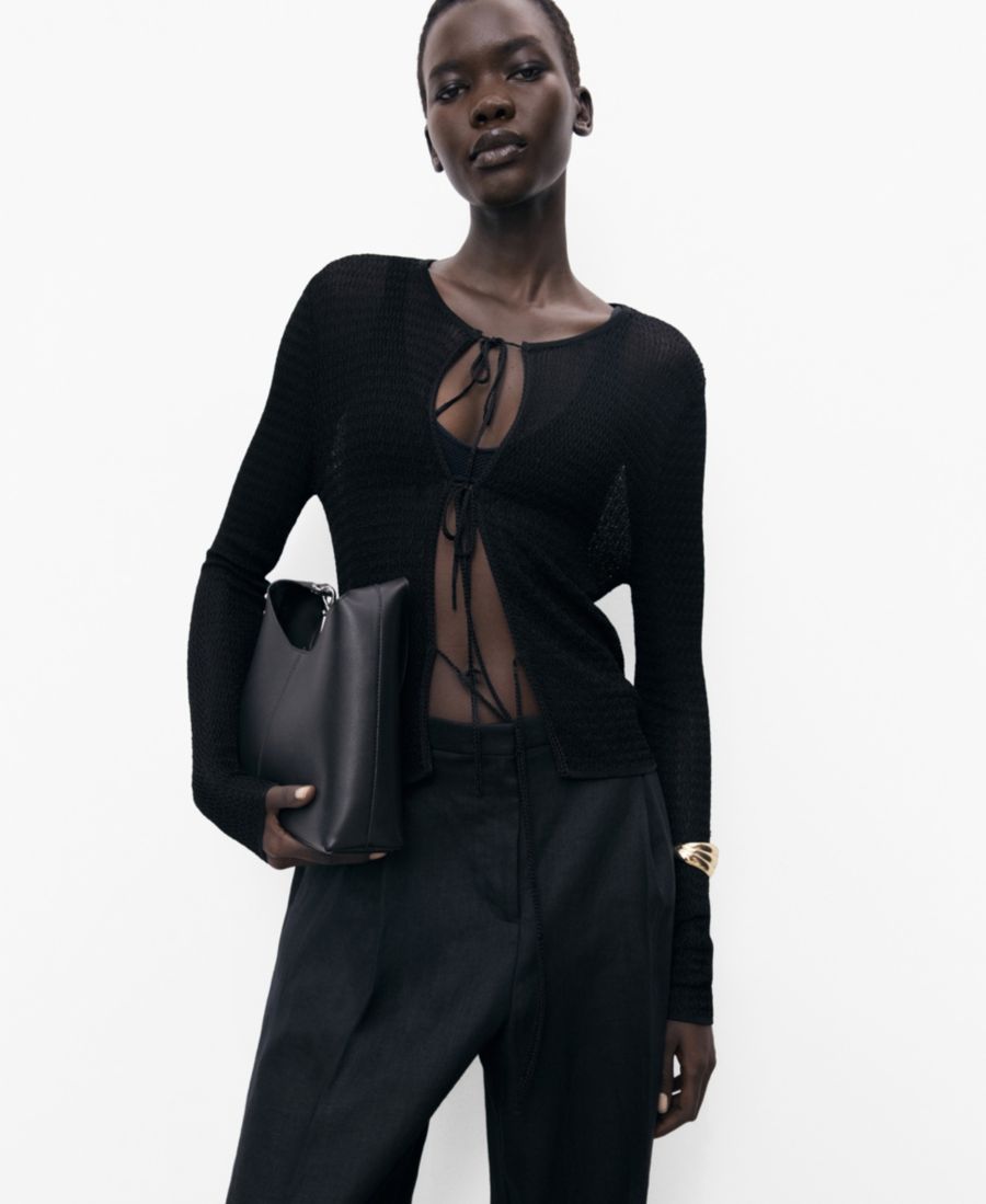 

Вязаный кардиган с завязками для женщин MANGO, Black