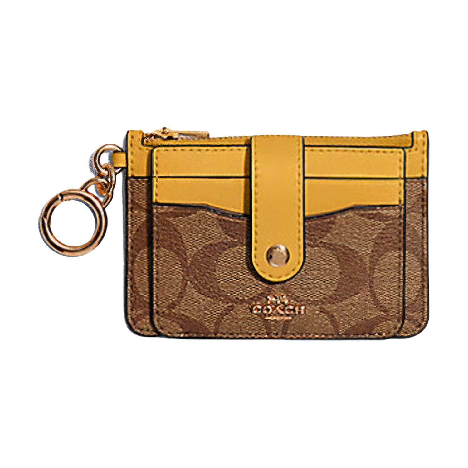 

COACH Женский желтый чехол для карт из холста с кожаным держателем