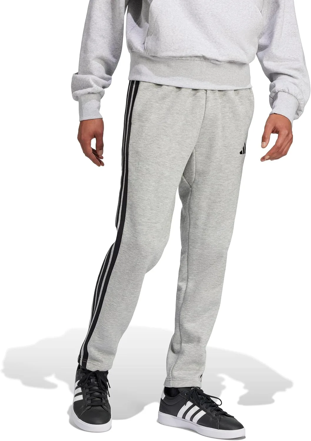 Мужские трикотажные брюки Adidas Essentials 3-Stripes Regular, серый/черный — фото 2