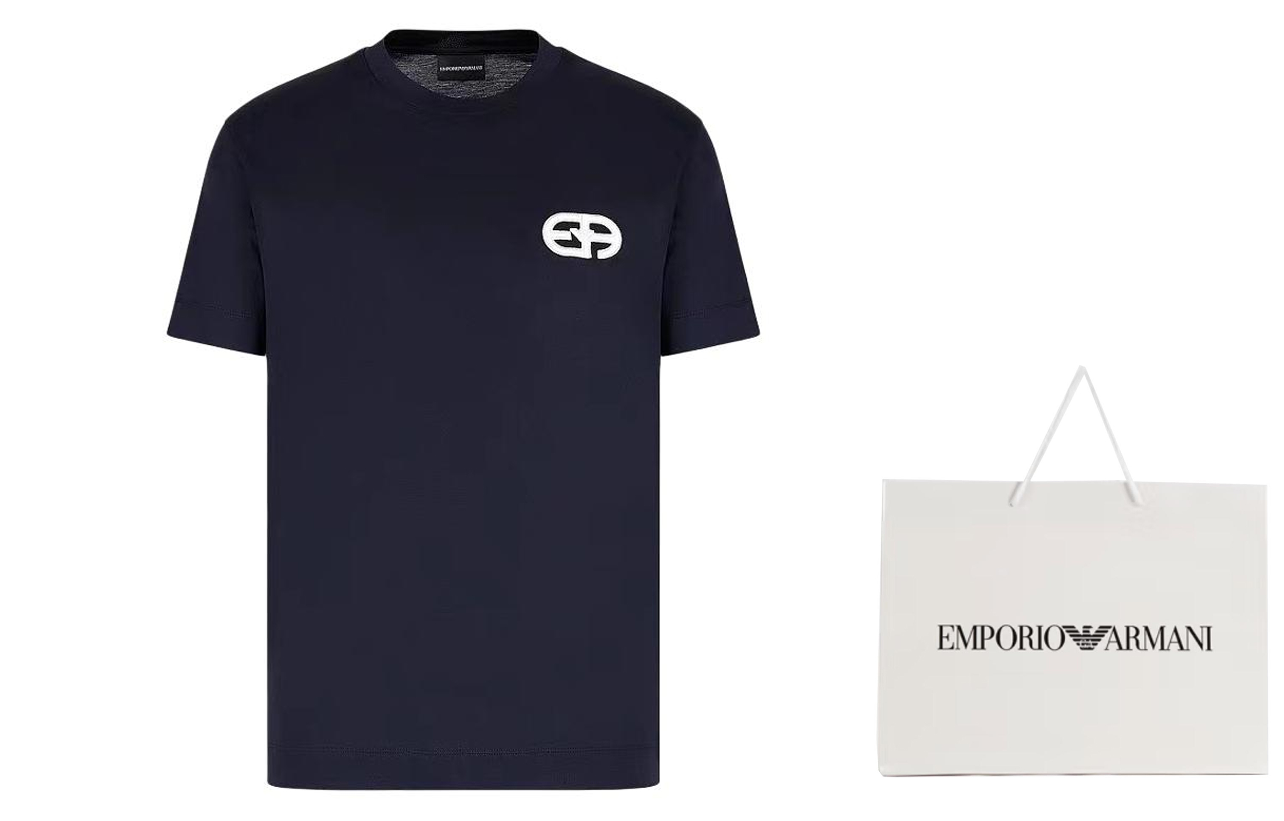 Футболка с вышитым логотипом EMPORIO ARMANI, синяя — фото 2