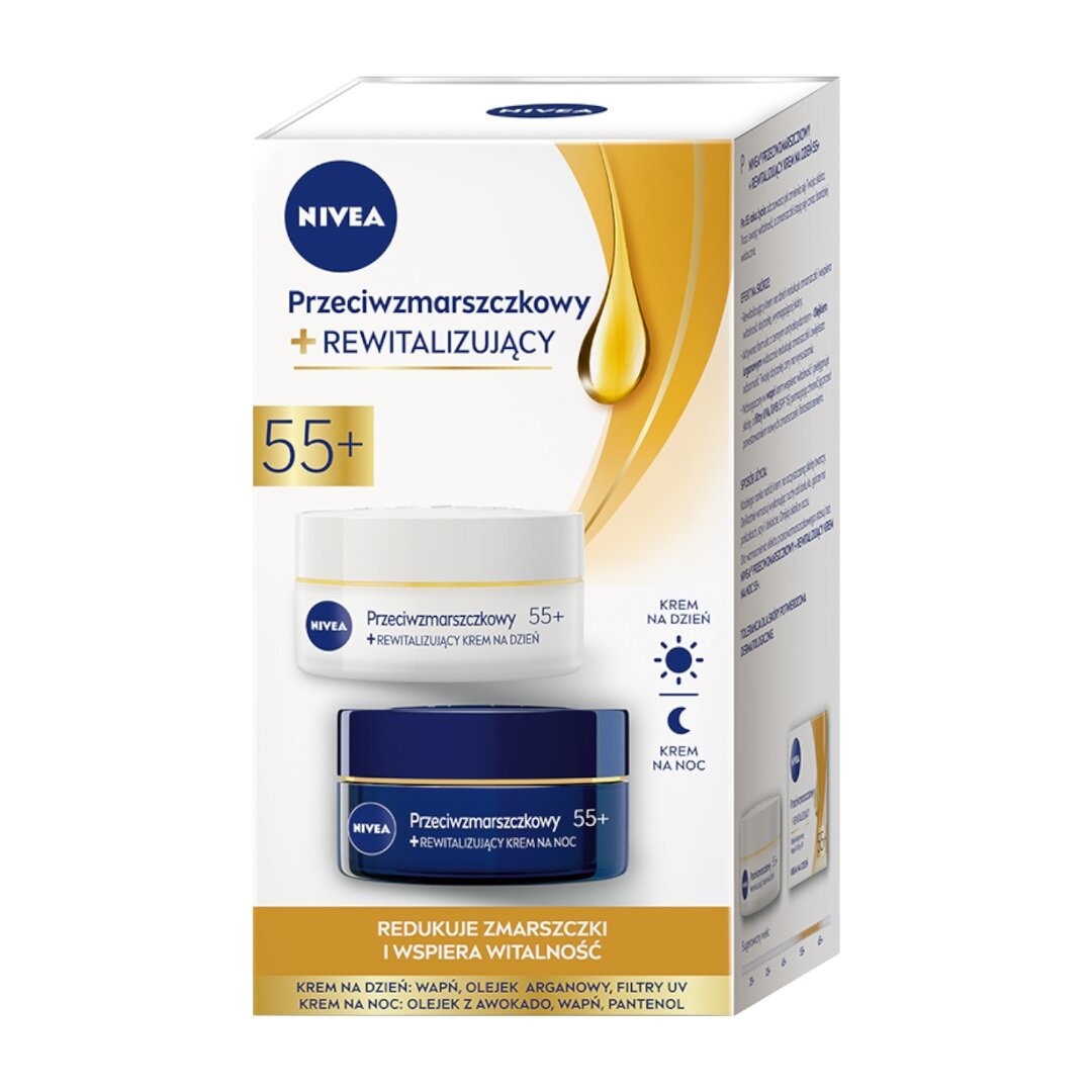 

Nivea 2 Pack Anti-Wrinkle+, восстанавливающий дневной крем и ночной крем 55+, 2x50 мл