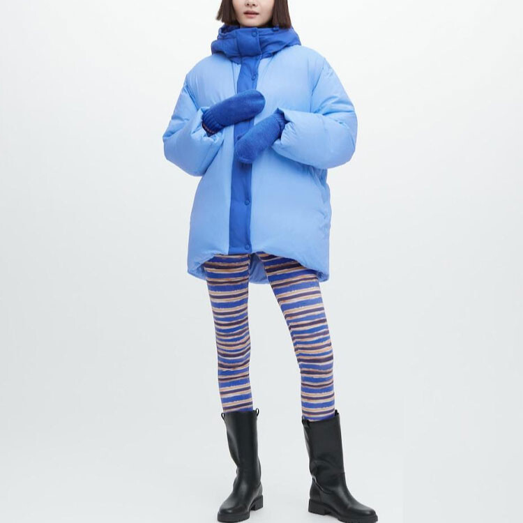 Женское широкое пуховое пальто с капюшоном Uniqlo, 61 голубой — фото 2