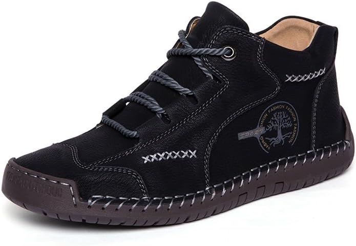 

Мужские винтажные ботинки SWZEC с ручной прошивкой, комфортные, из мягкой кожи, черный