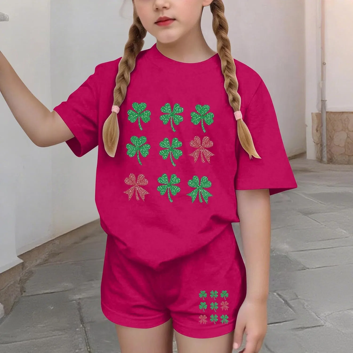 Детский спортивный костюм с принтом Shamrock, Zzalalana, Hot Pink — фото 2