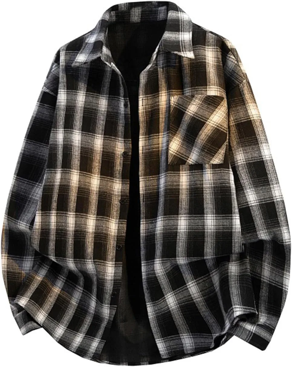 

Мужская фланелевая рубашка в клетку с длинным рукавом и карманом
