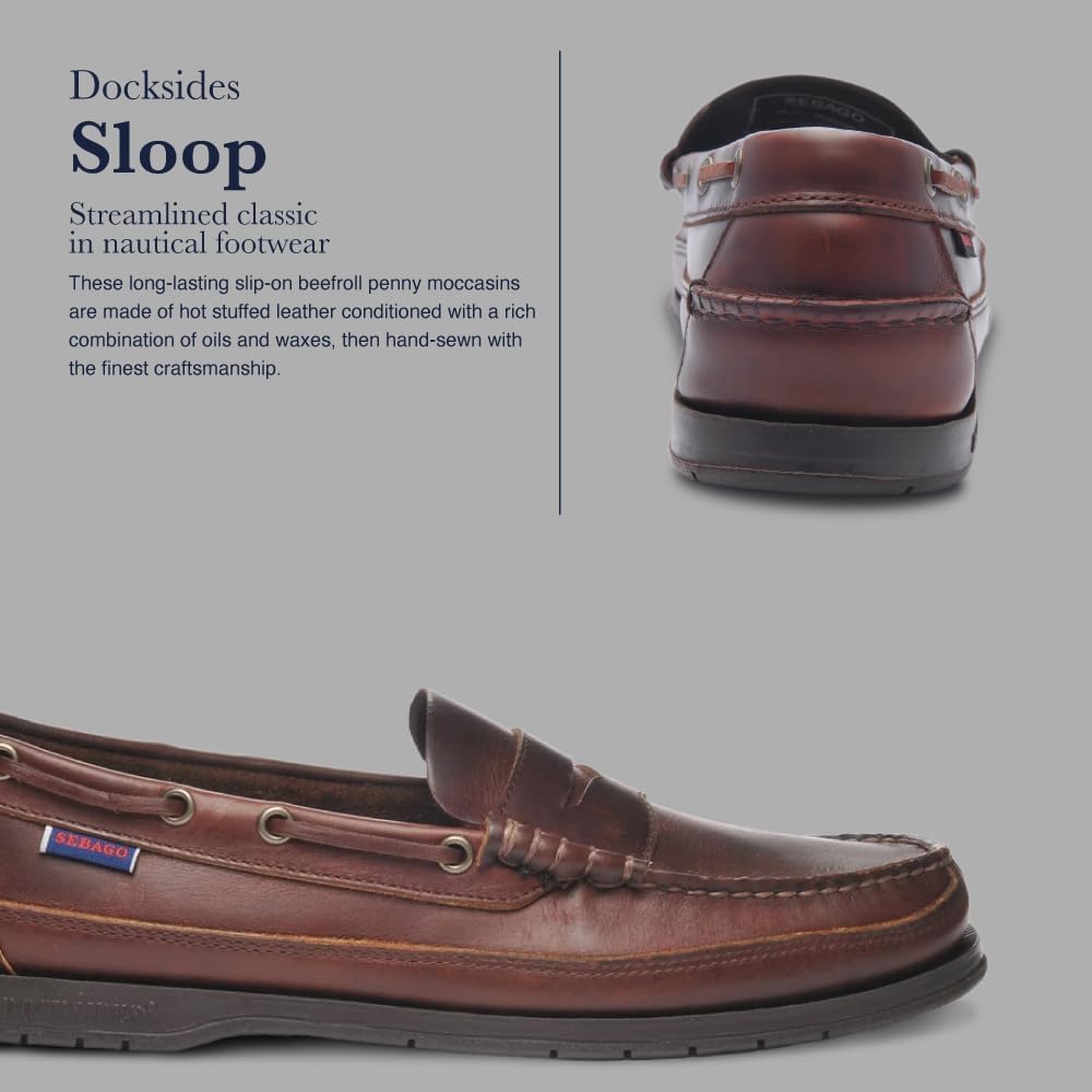 Водонепроницаемые лодочные туфли Sebago Sloop - мокасины в стиле лоферов из полноценной кожи с плотной кожаной подкладкой и резиновой подошвой, не оставляющей следов и не скользящей, коричневый — фото 4