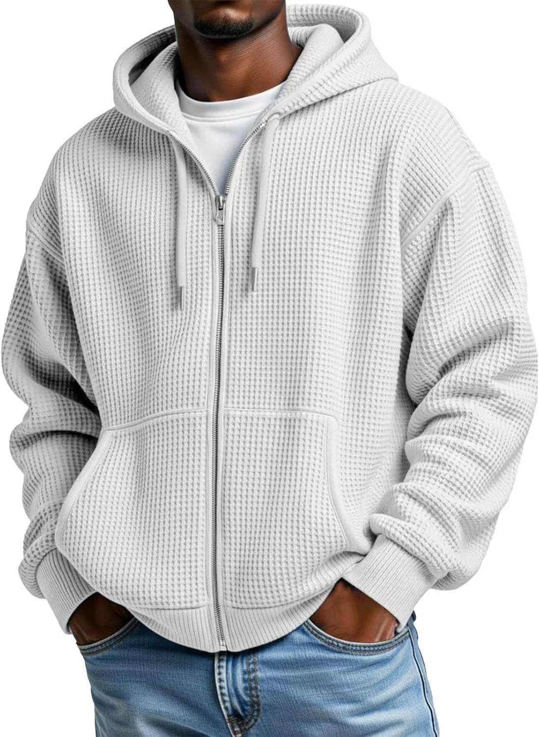 

Оверсайз худи мужское вафельное с капюшоном и карманом