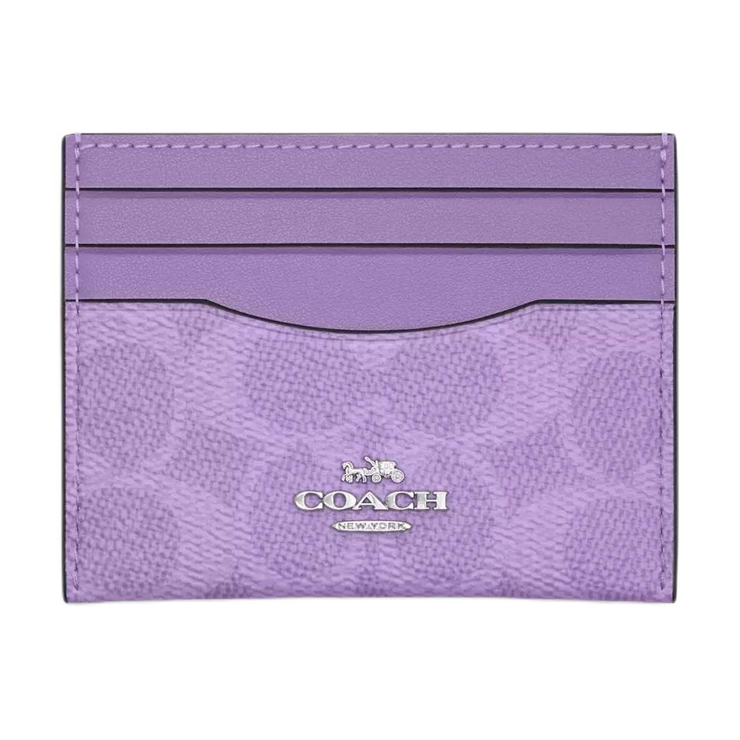

COACH Покрытый холстом картхолдер маленький женский серебристый и ирисовый, Silver & Iris Color