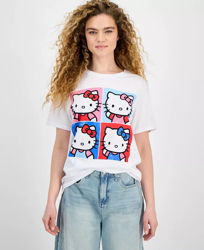 

Футболка с принтом Hello Kitty в клетку для девочек-подростков Grayson Threads, The Label, белый