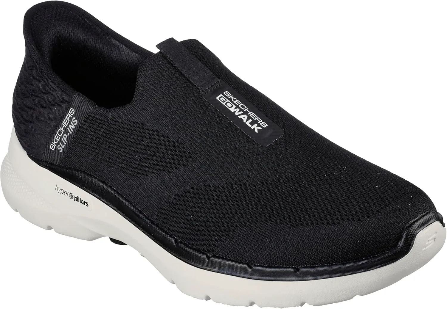 Мужские слипоны Skechers: GO Walk 6 - Легкие кроссовки для ходьбы на пуговицах, черно-белый — фото 4