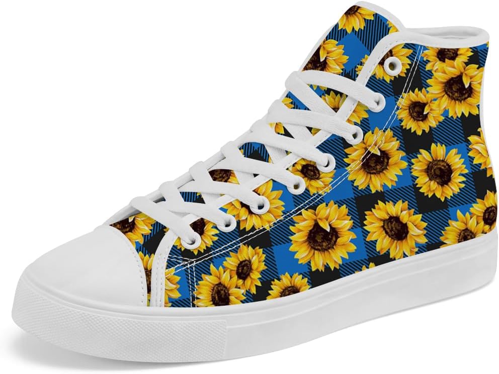 

Женские и мужские высокие кеды из холщовой ткани с рисунком подсолнухов, цветочной клеткой и тартаном, на шнуровке, повседневные обувь Chebing, зеленый