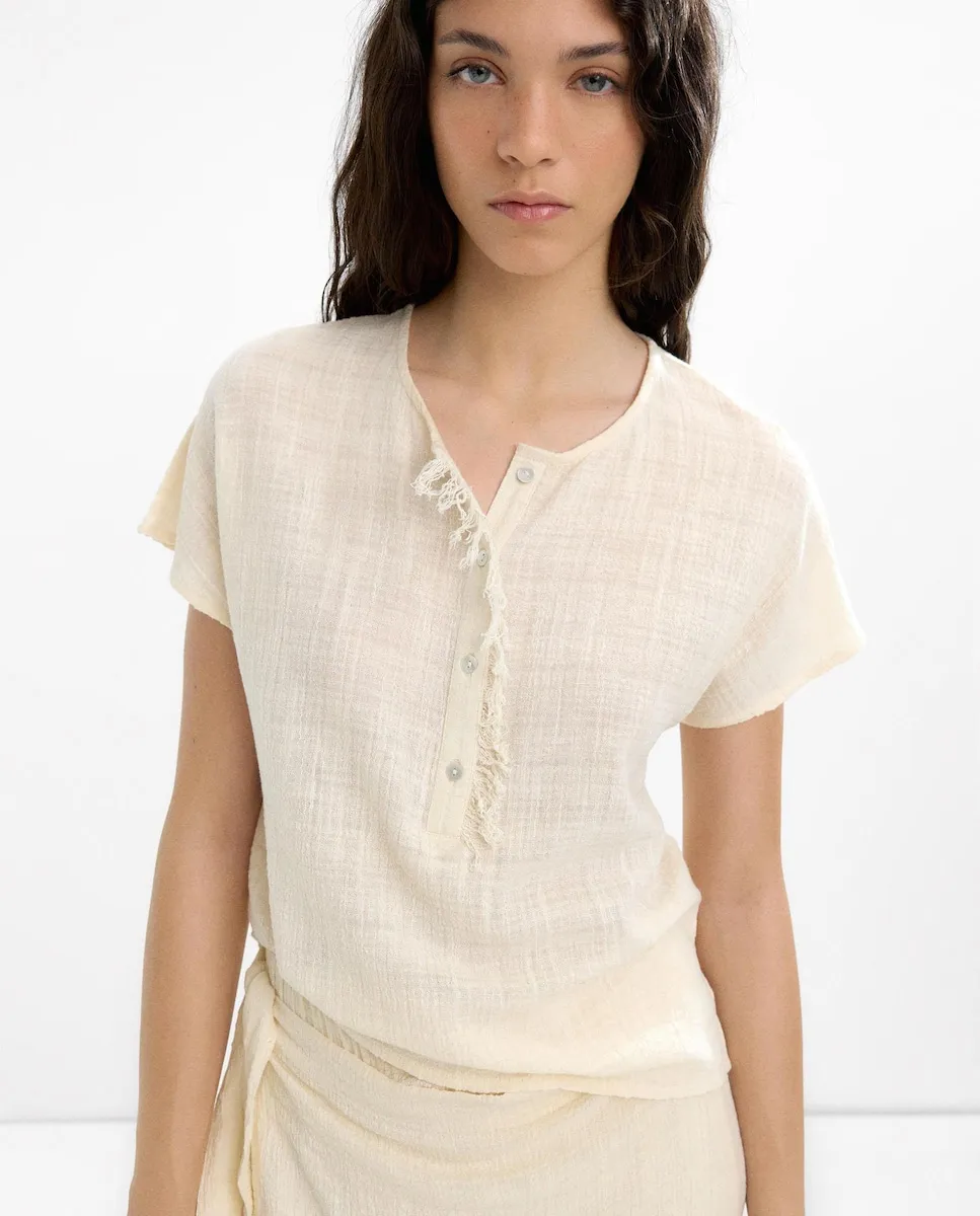 

Женская футболка с коротким рукавом и рваным краем Parfois, пастельно-розовый