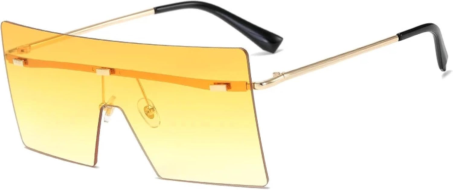 

Металлические солнцезащитные очки без оправы, цельные, женские и мужские, модные, роскошные, в стиле панк, большие солнцезащитные очки с защитой от УФ-излучения UV400 TKKTLLT, Gold Gradient Yellow