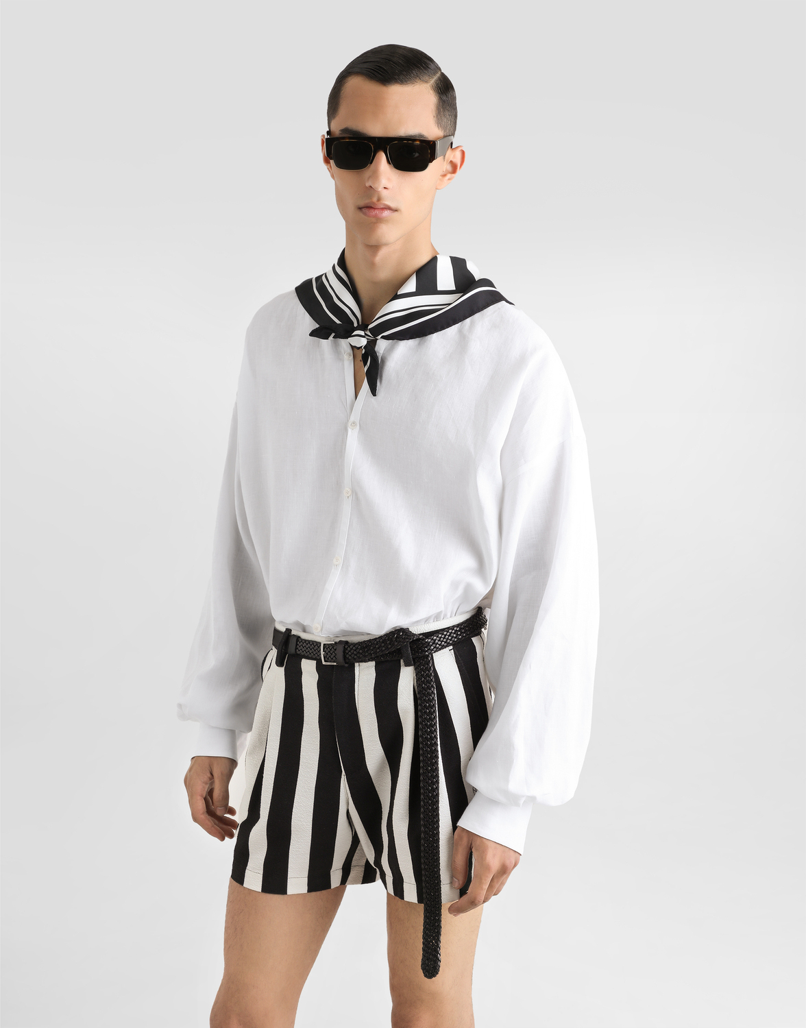 Шелковая рубашка с длинными рукавами и бантом у воротника Dolce & Gabbana, белый — фото 4