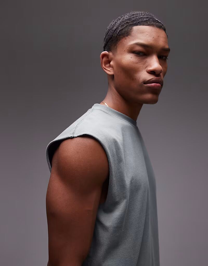 

Футболка Topman свободного кроя без рукавов в цвете стираный шалфей