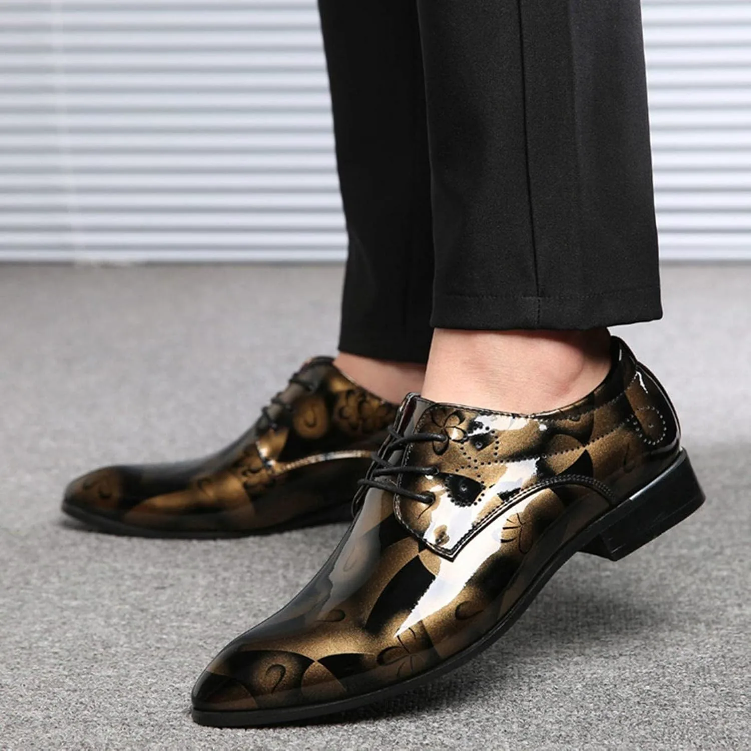 Мужские классические кожаные туфли Oxfords Hbeylia, закрытые с острым носком, шнуровка, формальные деловые туфли, модные Oxfords для смокинга с крыльями, современные туфли для мужчин, для работы в офисе и свадьбы, золотой — фото 4