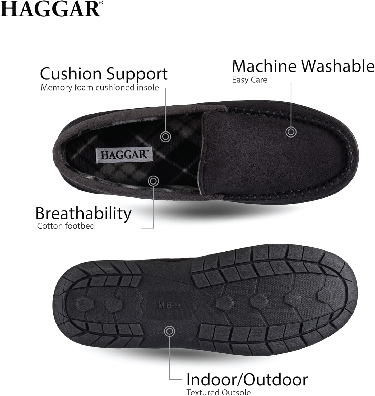 Мужские домашние тапочки Haggar Venetian Slipper для дома и улицы с комфортом из пены с эффектом памяти, черный — фото 4
