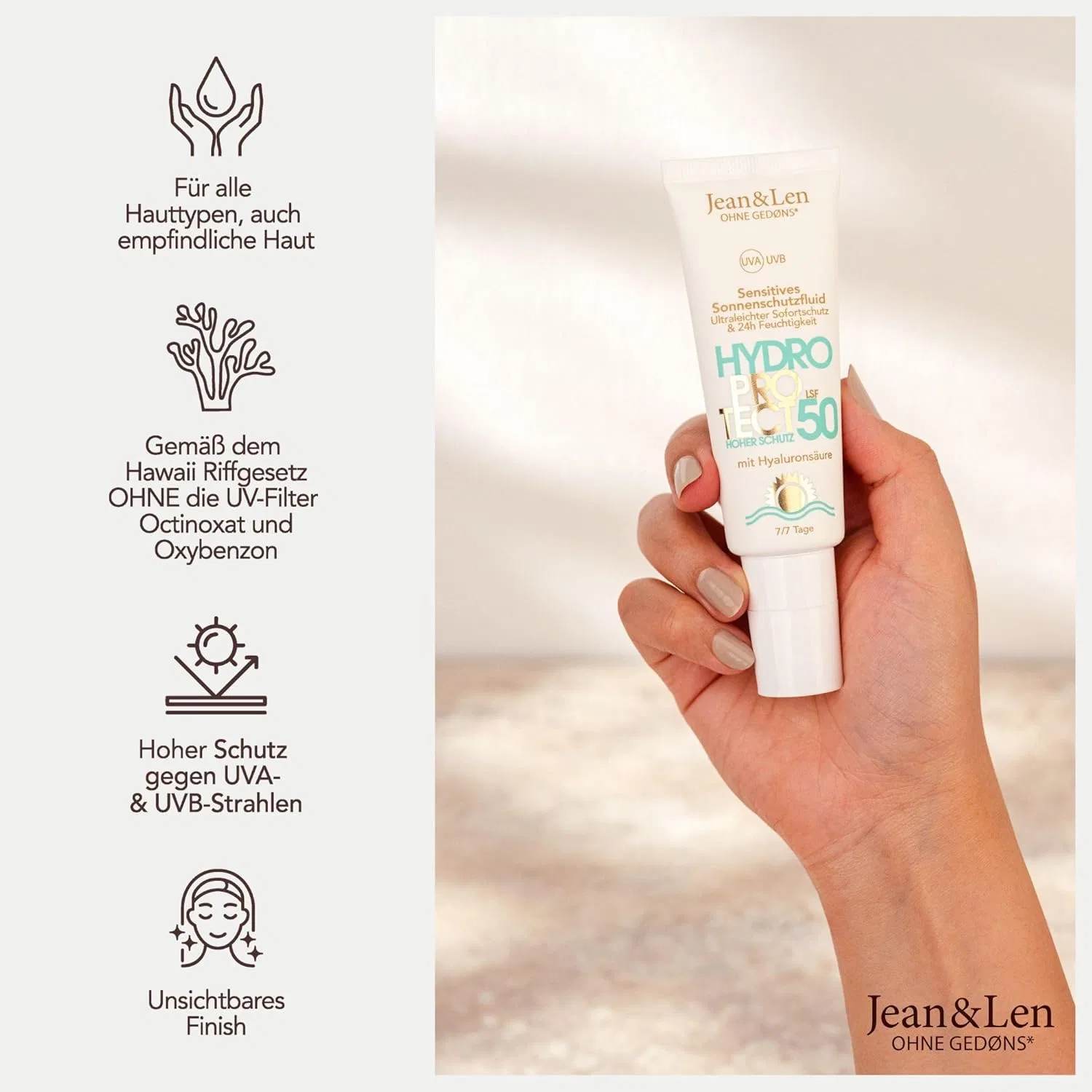 Солнцезащитный флюид для лица Jean & Len Sensitive SPF 50 Jean & Len — фото 3