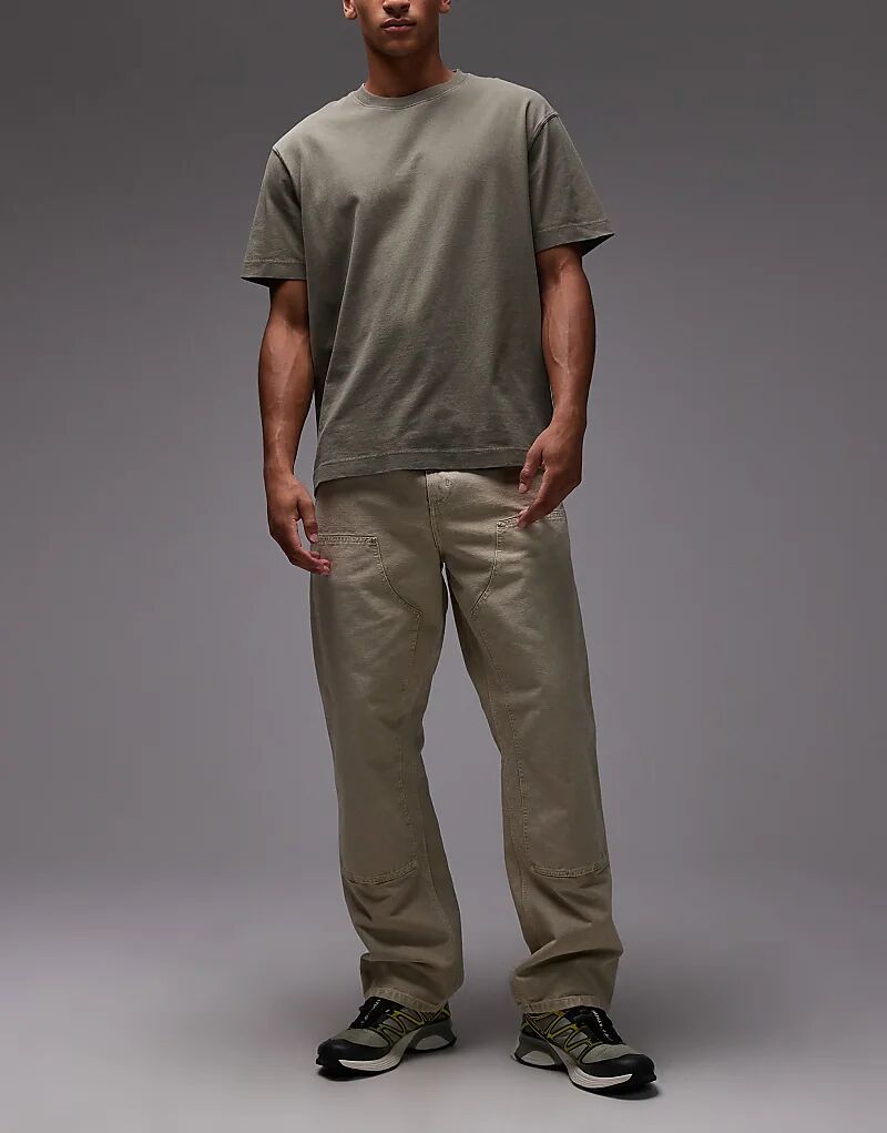 

Джинсы Carhartt WIP прямого кроя с двойным коленом, коричневого цвета с меловой потертостью