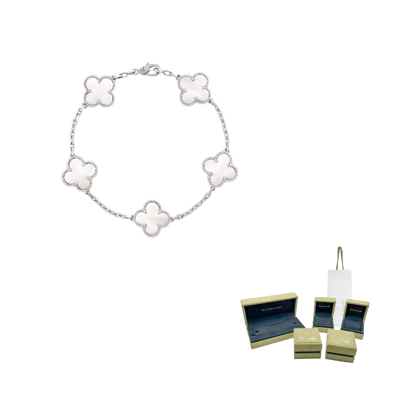 

Van Cleef & Arpels Винтажный браслет Alhambra из белого золота 18K с перламутром