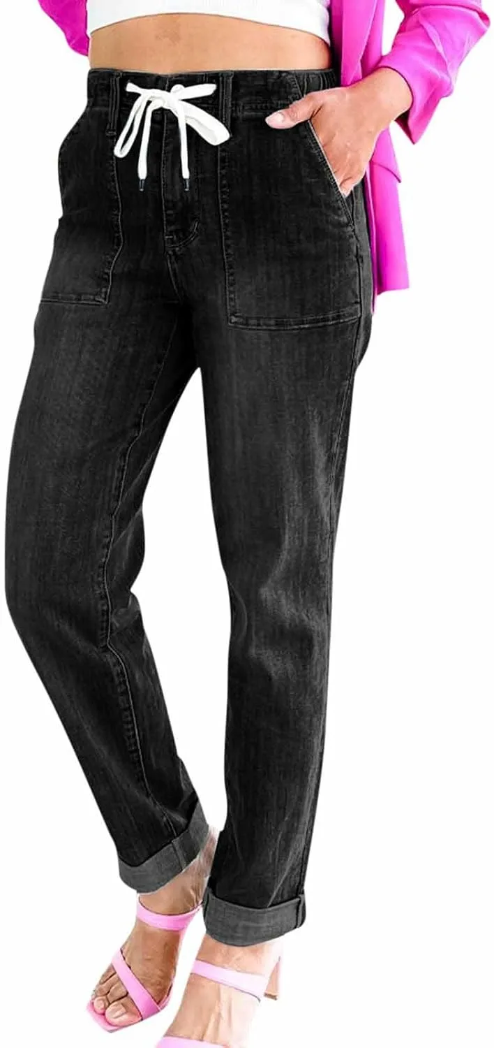 

Джинсы женские Stretch Drawstring High Waisted Straight Leg