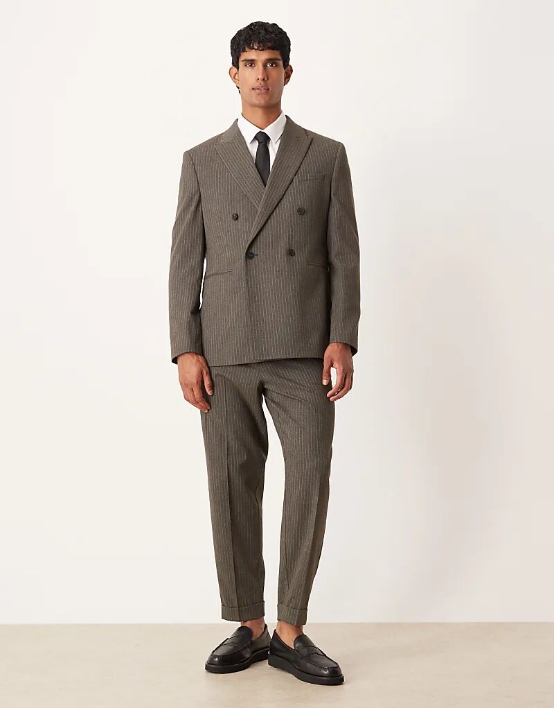 

Свободные зауженные брюки ASOS DESIGN из темно-серой фланели в тонкую полоску