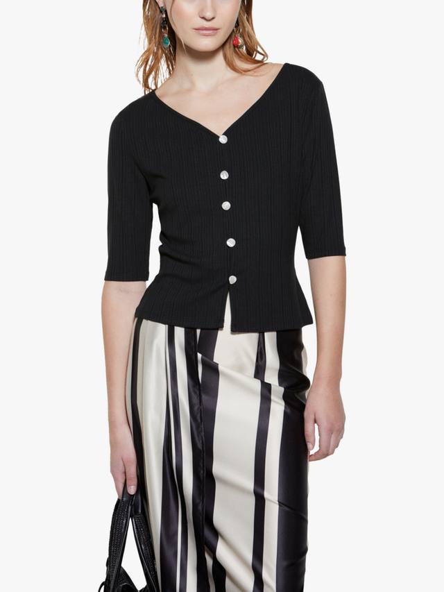 

Кардиган с V-образным вырезом, приталенный, с рубчиком SISLEY