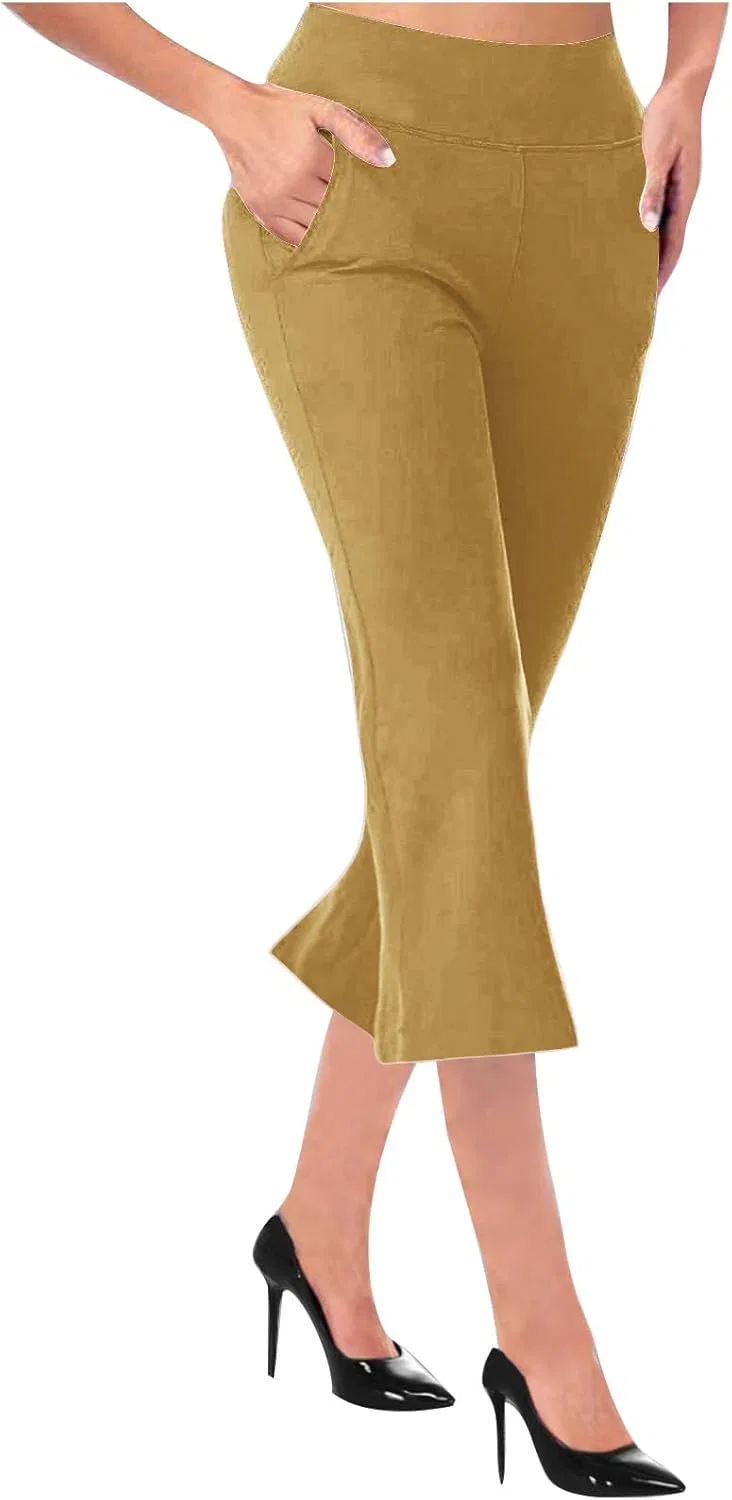 Капри с завышенной талией, Straight Fit, Khaki