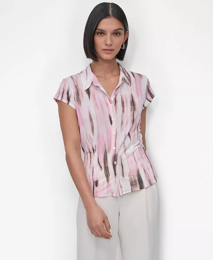 

Укороченная блузка с коротким рукавом и принтом DKNY, розовый