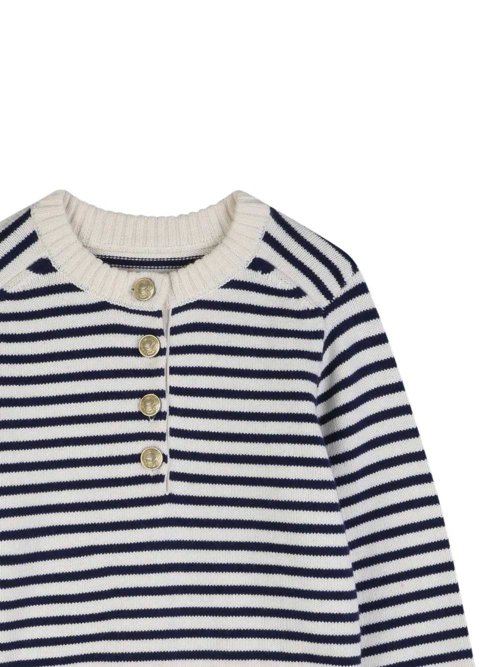 Полосатый свитер с воротником на пуговицах Zadig & Voltaire Kids, бежевый — фото 3